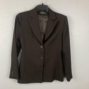 Georgiou Studio Blazer Womens 8 Brown Two Button Stretch Career Jacket Pockets